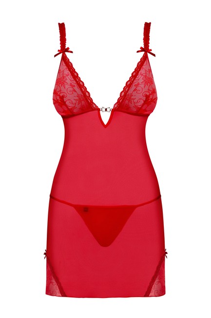 Красная прозрачная сорочка с украшением на груди Romansia Chemise SM (42-44)