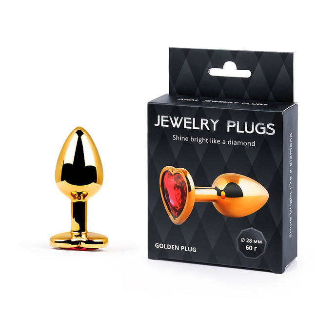 Малая золотая пробка с красным кристаллом в виде сердца Jewelry Plugs Anal, (7 см )