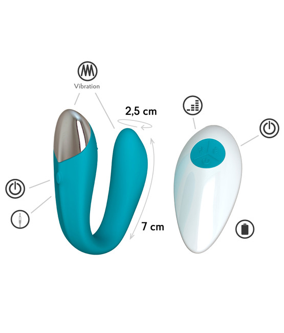 Вибратор для пар с пультом ДУ Fera, цвет морская волна (INFINITE)