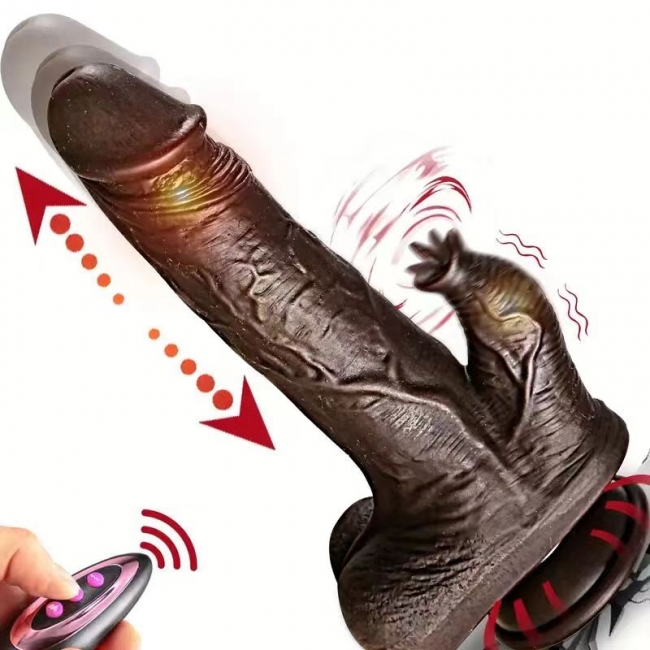 Фаллоимитатор с клиторальным стимулятором и поступательным движением на пульте ДУ