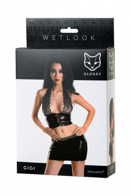 Комплект Glossy Gigi из материала Wetlook, черный, XL