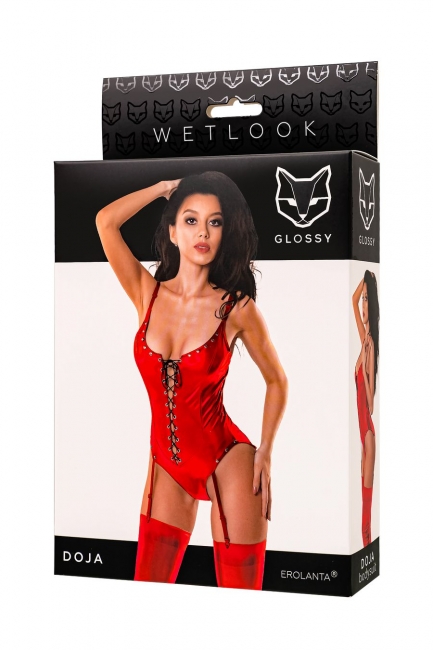 Боди Glossy Doja из материала Wetlook, красный, L (46)