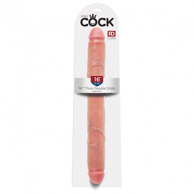 Двухсторонний фаллоимитатор телесный King Cock 16 Thick Double Dildo