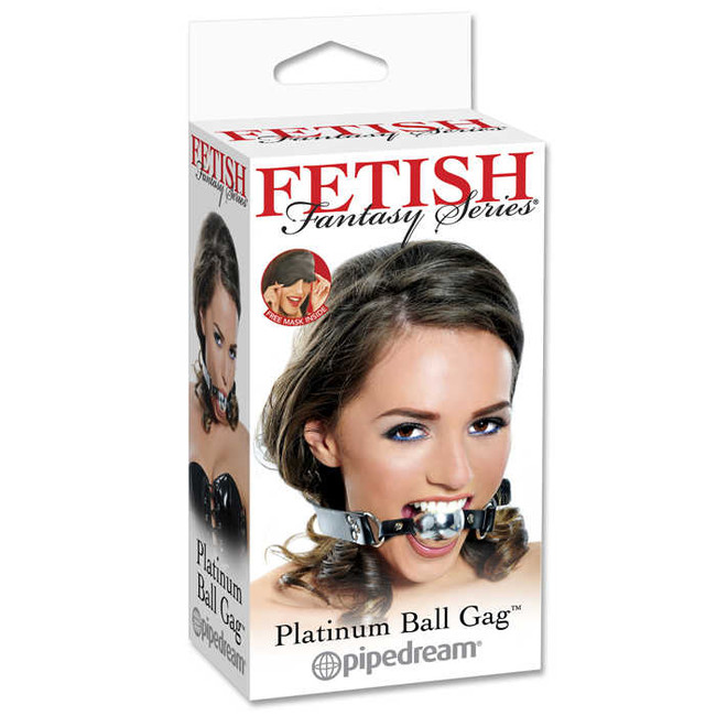 Серебряный кляп на кожаном ремешке Platinum Ball Gag