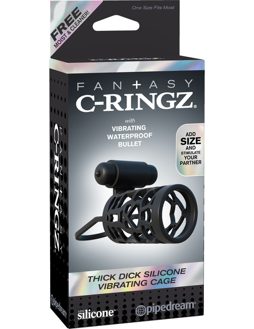 Эрекционное кольцо-насадка с клиторальным вибро-стимулятором Thick Dick Silicone Vibrating Cage