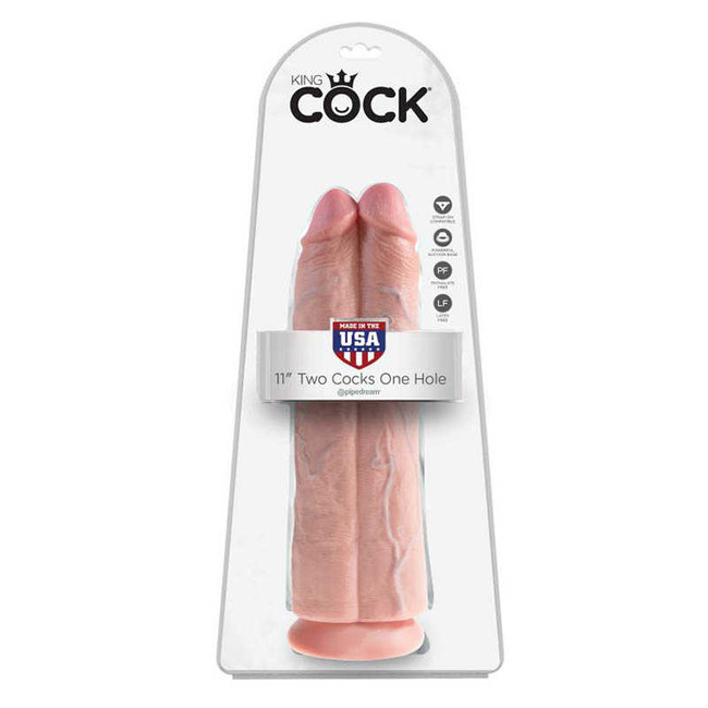 Фаллоимитатор сдвоенный на присоске телесный King Cock 11 Two Cocks One Hole, телесный