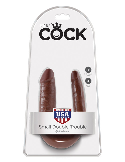 Двусторонний коричневый дилдо King Cock U-Shaped Small Double Trouble Brown