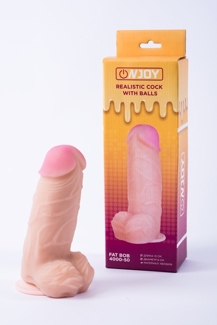 Реалистичный фаллоимитатор на присоске с мошонкой из кибер-кожи Onjoy Realistic Cock With Balls Fat Bob