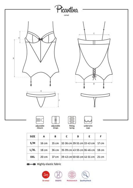 Черное ками кружевное Picantina Corset SM (42-44)