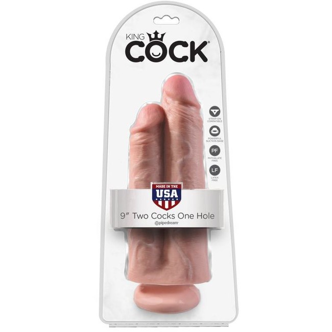 Фаллоимитатор сдвоенный на присоске King Cock 9 Two Cocks One Hole, телесный